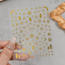 3D Gold Glitter Snowflake Nail Sticker Winter Reflective Elk Star Balloon Christmas Tree Foil Xmas New Year Decal Tips Decoratio (ONLINE ORDER ONLY)