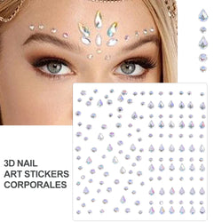 5Pcs Coloful Glitter Face Jewelry Sticker Crystal Eye Body Face Jewels Bady Makeup Tools Temporary Self-Adhesive Nail Rhinestone (ONLINE ORDER ONLY)