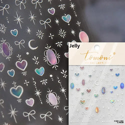 Flat Small Pink Brown Halo Dyeing Love Heart Geometric Leopard Shiny Jelly Chic Embossed Relief Nail Art Stickers Manicure Decal (Online Order Only)