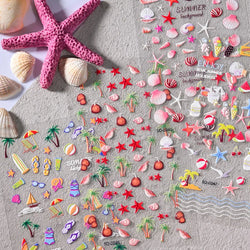 Summer Sea Shell 5D Nail Art Sticker Tropical Beach Coconut Slippers Decals Embossed  Conch Starfish Ocean Theme Nail Art Decor* (ONLINE ORDER ONLY)