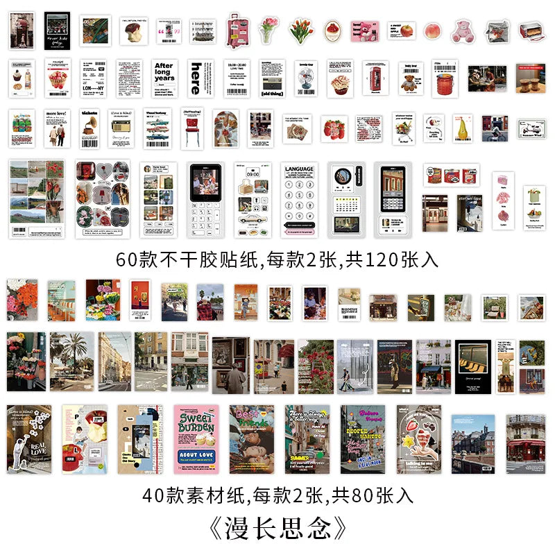 200Pcs/set Korean Style Fresh Sticker Note Paper Material Pack For Handbook Diary Collage DIY Scrapbooking Decoration Stationery (Online Order Only)