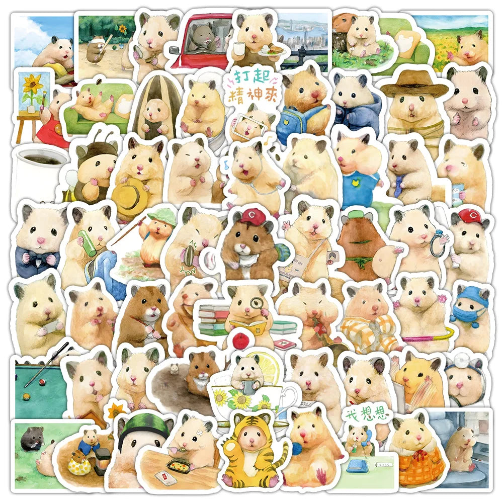 10/30/50/100PCS Kawaii Hamster Stickers Cute Animal Cartoon Graffiti DIY Decals Luggage Laptop Phone Guitar Bike Skateboard Toy (ONLINE ORDER ONLY)