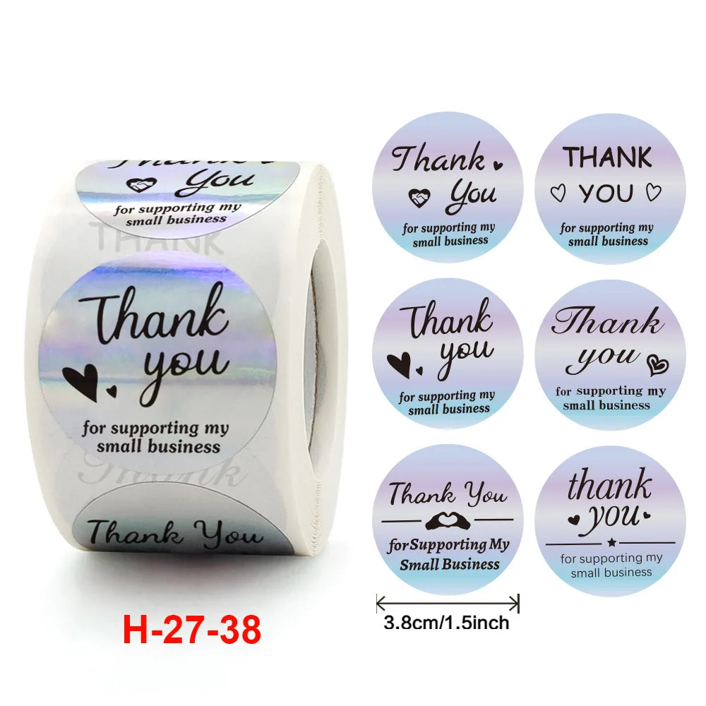 500 Pcs 1.5inch/3.8cm Round Laser English Thank You Gift Seal Sealing Stickers with Waterproof Wedding Holiday Label (ONLINE ORDER ONLY)