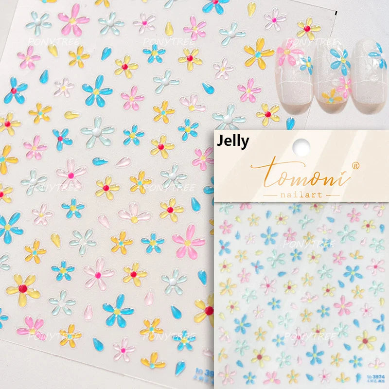 Embossed Shiny Vigor Sunflower Turnsole Vitality Butterfly Daisy Oil Painting Plant 5D Adhesive Nail Art Sticker Manicure Decals (ONLINE ORDER ONLY)