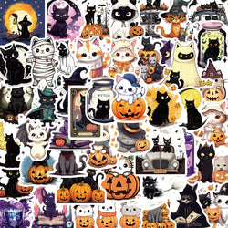 Halloween Black Cat Pumpkin Stickers - Cute Witch Decals for Laptop, Motorcycle, Phone, Car - Waterproof 10/30/50pcs (Online Order Only)