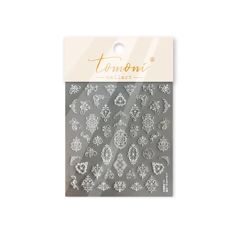 Baroque Figure Flower Totem Geometric Star Love Heart Hot Stamping Embossed Relief Self Adhesive Nail Art Sticker Manicure Decal (ONLINE ORDER ONLY)