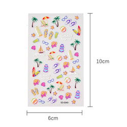 Summer Sea Shell 5D Nail Art Sticker Tropical Beach Coconut Slippers Decals Embossed  Conch Starfish Ocean Theme Nail Art Decor* (ONLINE ORDER ONLY)