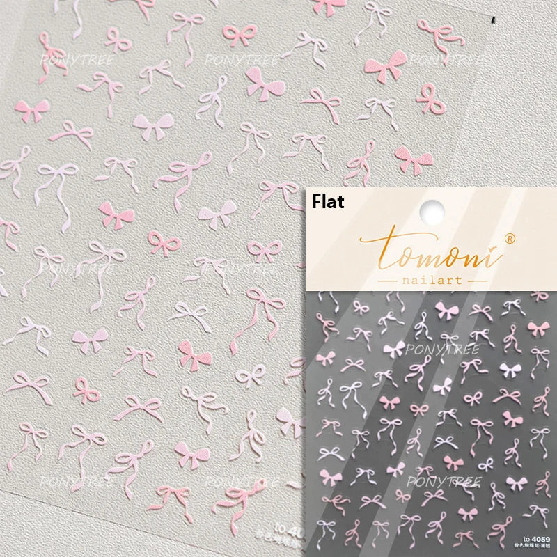 Simple Line Bowknot Red Gold Silver Laser Pink Hot Stamping 3D Self Adhesive Nail Art Stickers Pearl Rhinestone Manicure Decals (ONLINE ORDER ONLY)