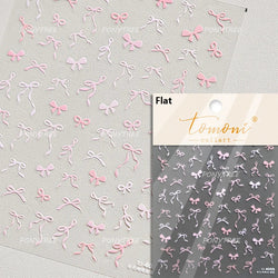 Simple Line Bowknot Red Gold Silver Laser Pink Hot Stamping 3D Self Adhesive Nail Art Stickers Pearl Rhinestone Manicure Decals (ONLINE ORDER ONLY)
