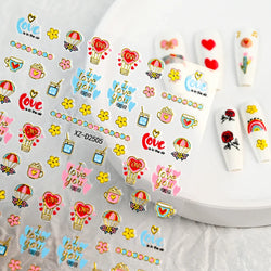 12Pcs 3D Golden Red Glitter Heart Love Nail Sticker Valentine Self Adhesive Cartoon Decal Geometry Lines Stripe Slider Manicure* (ONLINE ORDER ONLY)