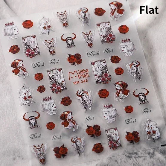 Cat Eye Halloween Terror Spider Cross Rose Love Heart Flower Snake Web Candy Bunny Thrilling Nail Art Stickers Manicure Decals (Online Order Only)