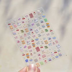 Cute Animals Bear Dog Cake Sweet Cherry Grid Bowknot Star Line Fruit Relief Self Adhesive Nail Art Stickers 3D Manicure Decals (ONLINE ORDER ONLY)