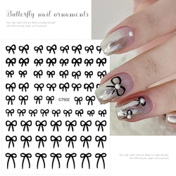 6pcs/Set Lovely Line Bowknot Nail Sticker Gold Silver Black White Pink Red Bow Tie Mini Bowknot 3D Self Adhesive Manicure Decals (ONLINE ORDER ONLY)
