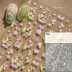 Cute Spring Flowers Purple Blue White Bowknot Rose Garden Daisy 5D Soft Embossed Relief Adhesive Nail Art Sticker Manicure Decal (ONLINE ORDER ONLY)