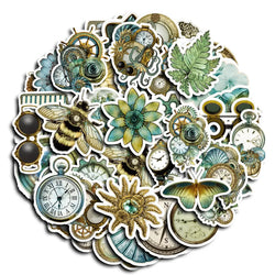 Green Retro Butterfly Bee Clock Stickers for Phone Laptop Luggage Skateboard Decals 10/30/50PCS (ONLINE ORDER ONLY)