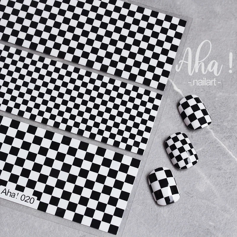 1PCS Checkerboard Nail Art Stickers 3D Classic Plaid Design Nail Decals Fashion Black White Houndstooth Manicure Accessories (Online Order Only)