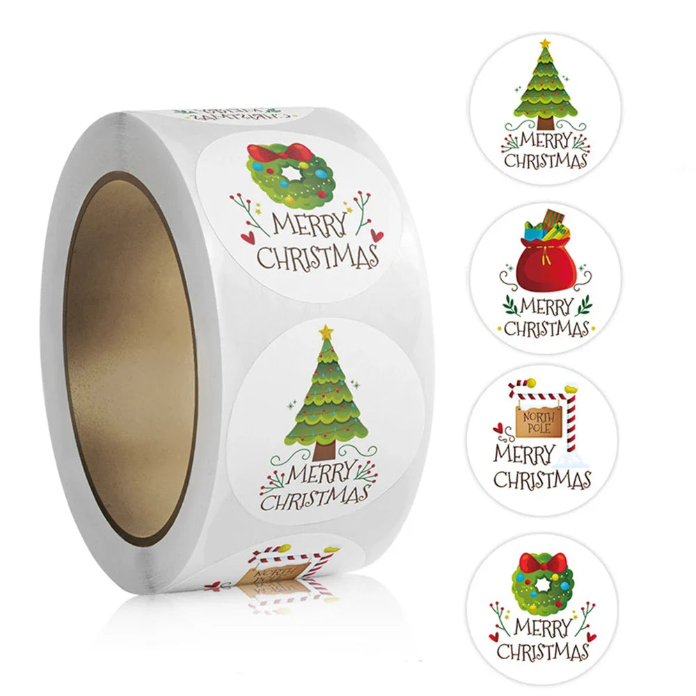100-500pcs White Merry Christmas Sticker Holiday Party New Year Decoration Gift Box Seal Sticker Baking Label Packaging Sticker (ONLINE ORDER ONLY)