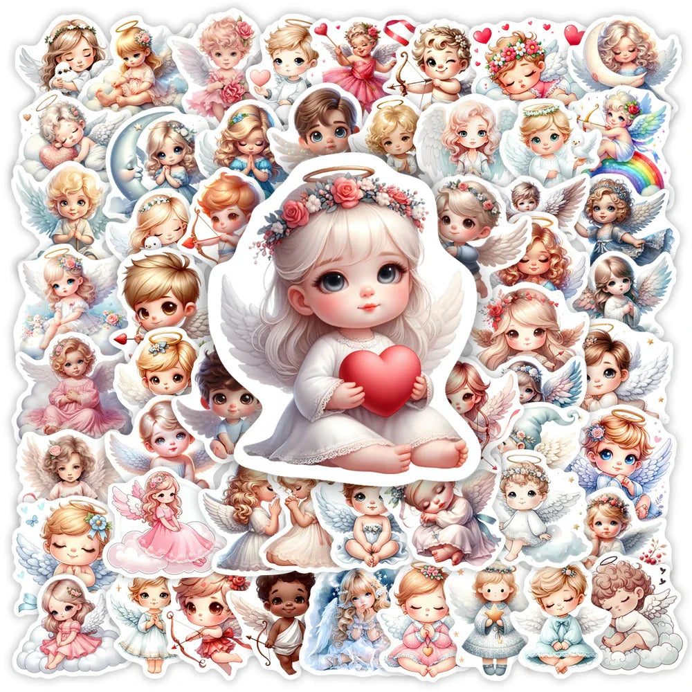 Cute Cartoon Little Baby Angel Stickers Wings Gift Toys Decal for Laptop Scrapbook Decorative Phone Bottles Luggage Waterproof (Online Order Only)