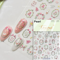 Hot Stamping Jelly All Tulips Garden Flower Bowknot Wave Lace Line Golden and Radiant Adhesive Nail Art Stickers Manicure Decals (ONLINE ORDER ONLY)