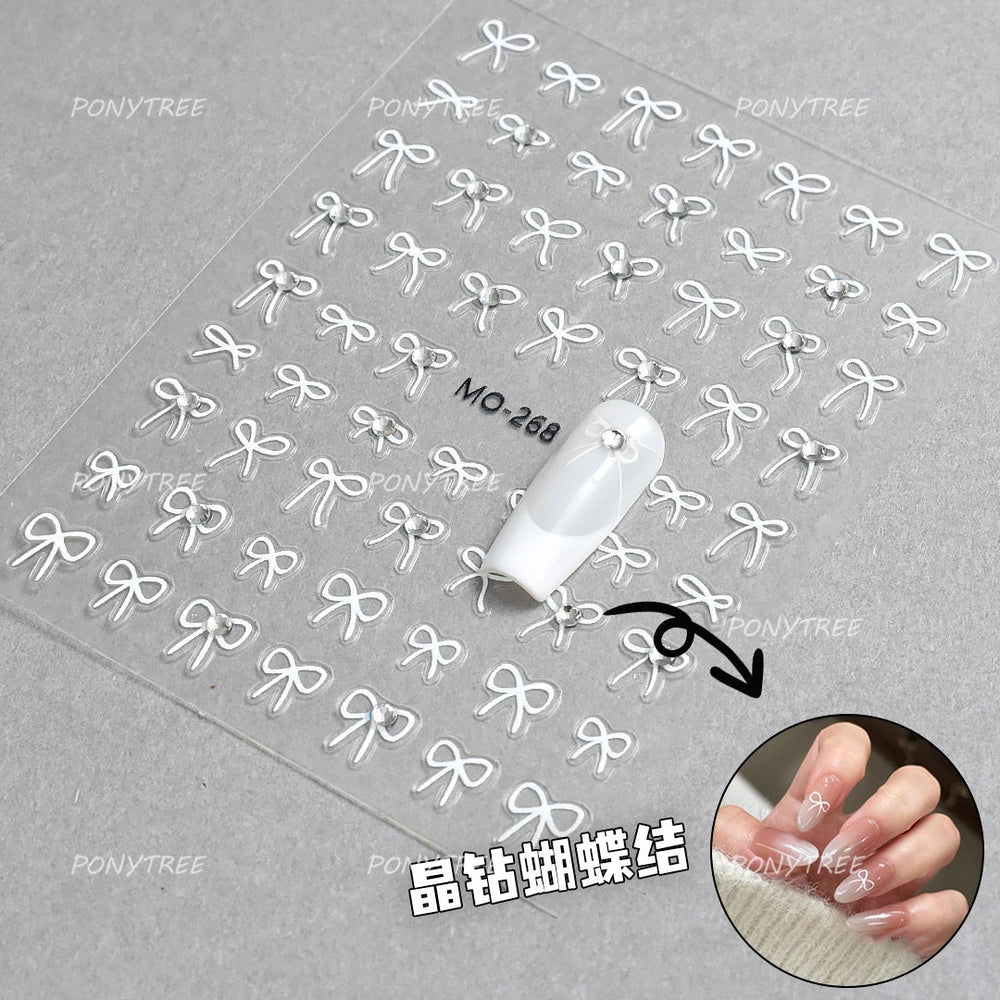 Gold Silver White Black Pink Blue Bowknot Ribbon Flat 3D Line Gird Strap Tie Elegant Charming Nail Art Stickers Manicure Decals (ONLINE ORDER ONLY)