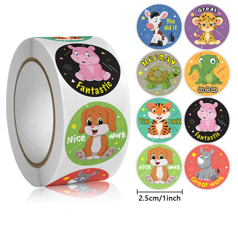 100-500pcs Kids Cute Animals Round  Reward stickers for Children Teaching Toy Gift Card Party Packaging Wrapping Labels (Online Order Only)