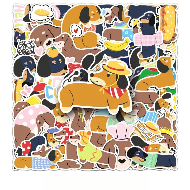 50pcs Dachshund Stickers for Laptop, Phone, Car, Scooter, Suitcase, Water Bottle, Refrigerator, Stationery (Online Order Only)