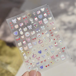 Cute Lucky Bear Apple Core Star Bowknot Flower Delicious Cookies Cherry Cake Dessert Milk Vase Adhesive Nail Art Stickers Decals (ONLINE ORDER ONLY)