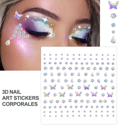 5Pcs Coloful Glitter Face Jewelry Sticker Crystal Eye Body Face Jewels Bady Makeup Tools Temporary Self-Adhesive Nail Rhinestone (ONLINE ORDER ONLY)