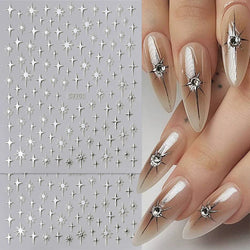 6Pcs 3D Silvery Star Nail Sticker Y2K Nail Design Gold Bronzing Slider Chrome Effect Nail Decoration Nail Design Manicure Tips * (ONLINE ORDER ONLY)