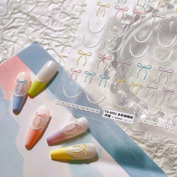 Pink Blue Purple Lovely Line Bowknot Lace Arc Curve Romantic Delicate Cording Embossed Adhesive Nail Art Sticker Manicure Decal (ONLINE ORDER ONLY)