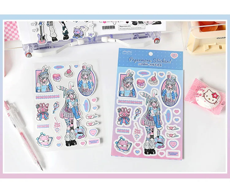 1pcs New Kawaii Heartbeat Girl Scrapbooking Sticker Art Collage Diary Journal DIY Craft Aesthetics Decorative Sticker Stationery (ONLINE ORDER ONLY)