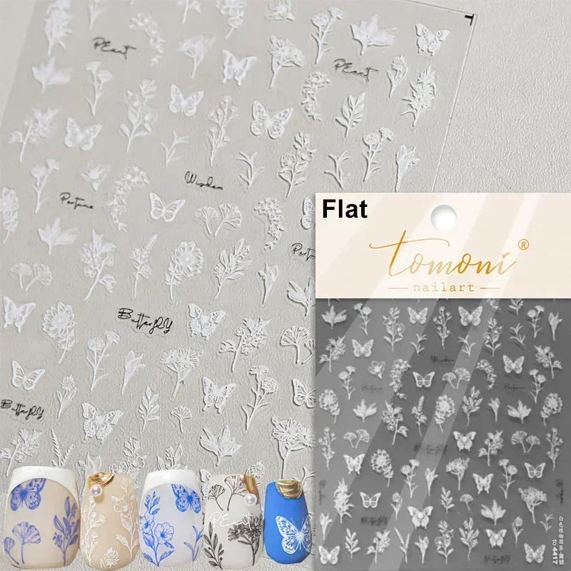 Pale Flower Bouquet Label Bowknot Stationery Sunflower Daisy Leaf 3D Self Adhesive Nail Art Stickers Rhinestone Manicure Decals (Online Order Only)
