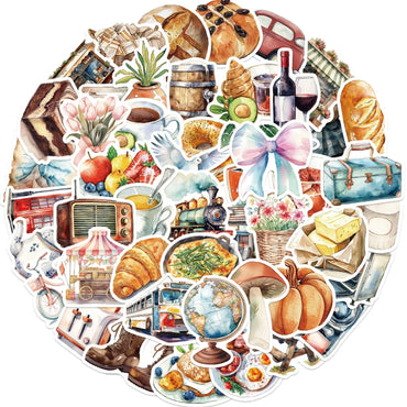 50Pcs Cartoon Holiday Travel Stickers For Suitcase Skateboard Laptop Luggage Phone Car Styling DIY Food And Drink Decals (Online Order Only)