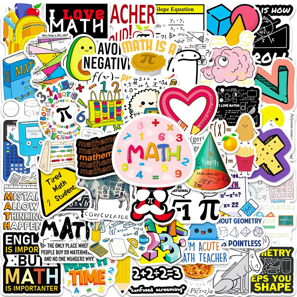 50pcs Math Symbol Graffiti Stickers for Helmet, Wall, DIY Decoration (Online Order Only)