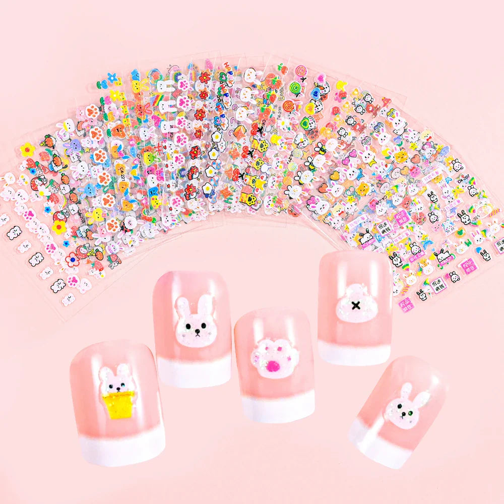 30pcs Children's Cartoon Rabbit Nail Stickers with Sequins and Glitter Colorful Flowers DIY Decal Kid Toy Kawaii Girl Ornaments* (ONLINE ORDER ONLY)