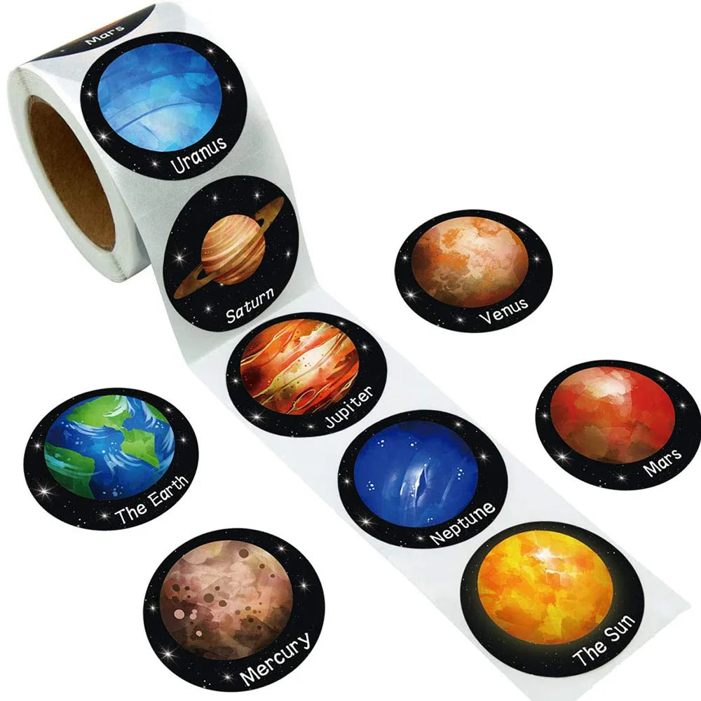 100-500 Pcs Round Universe Outer Space Stickers Solar System Earth Mars Jupiter Planet DIY Sealing Party Decals Stationery Toy (ONLINE ORDER ONLY)