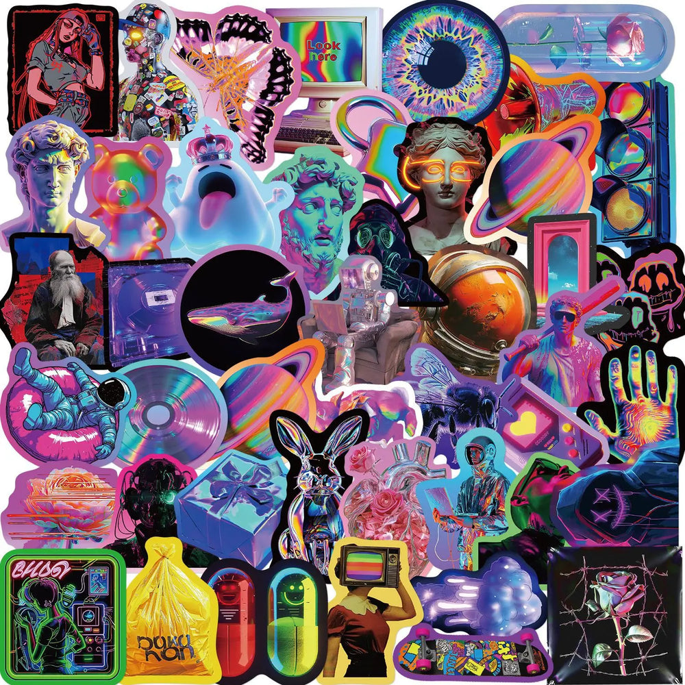 52pcs Cyberpunk Stickers Waterproof Keyboard Phone Laptop Cup Stickers For Kids Scrapbooking Materials (Online Order Only)