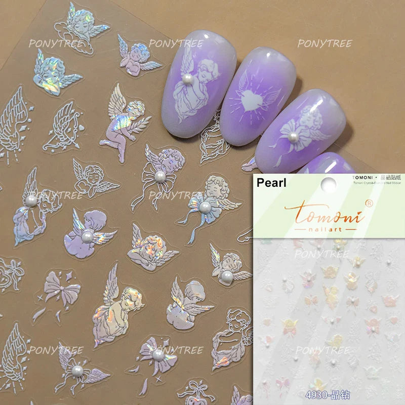 White Pink Baby Child Angel Wing Heart Bowknot Leaves Key Star Cupid's Arrow Archery Adhesive Nail Art Stickers Manicure Decals (ONLINE ORDER ONLY)