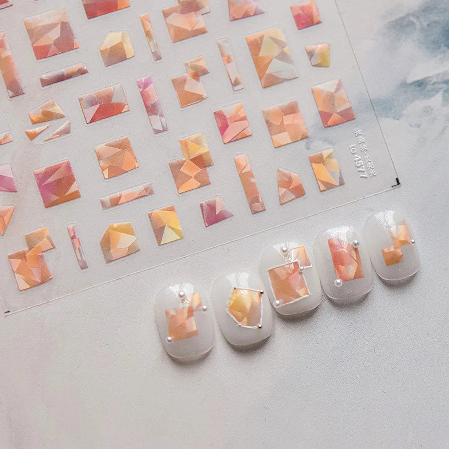 Shiny Colorful Color Block Fragment Square Fragment Grid Rhombus 3D Self Adhesive Nail Art Stickers Rhinestone Manicure Decals (Online Order Only)