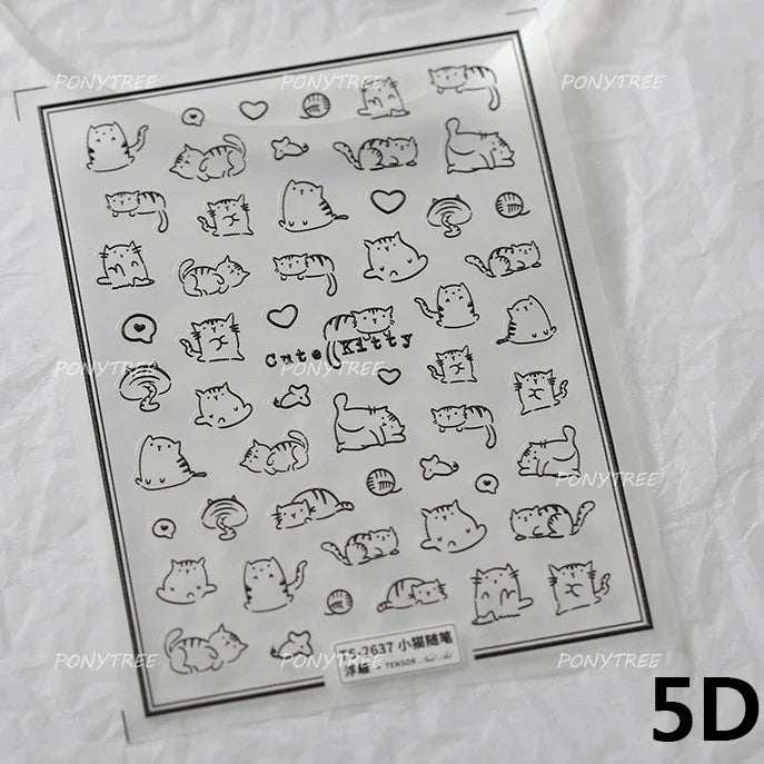 Flower Star Sun Grid Line Interesting Graffiti Tulip Cherry Apple Fruit Dot Painting Adhesive Nail Art Stickers Manicure Decals (ONLINE ORDER ONLY)