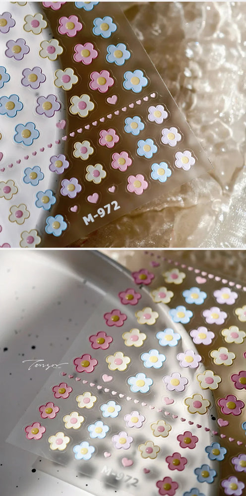 Lovely Colored Flower Fried Egg Petal Love Heart Cartoon Pink Yellow Purple Blue Delicate Charm Nail Art Stickers Manicure Decal (ONLINE ORDER ONLY)