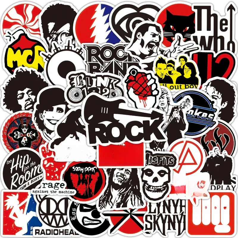 Mixed Rock Band Stickers Decals for Guitar Laptop Phone Suitcase Skateboard Helmet Water Bottle (Online Order Only)