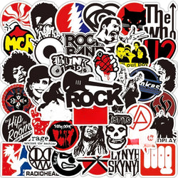 Mixed Rock Band Stickers Decals for Guitar Laptop Phone Suitcase Skateboard Helmet Water Bottle (Online Order Only)