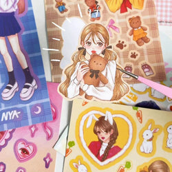 4pcs Cute Sweet Campus Girl Sticker Scrapbooking Decorative Diary DIY Idol Album Kawaii Stationery Stickers Art Supplies (ONLINE ORDER ONLY)