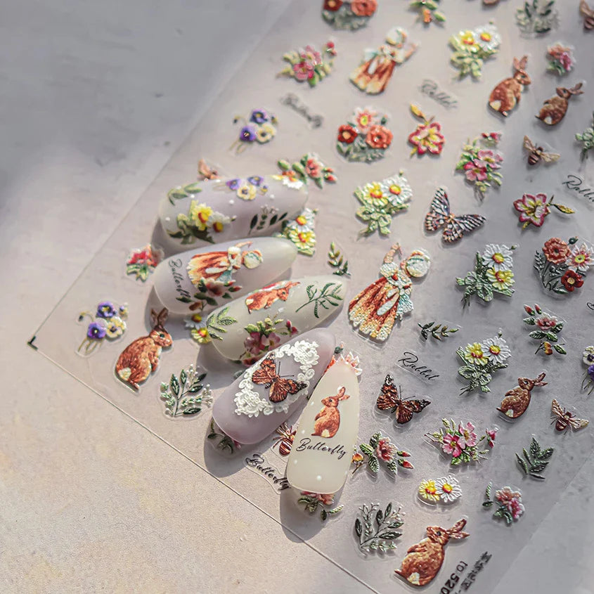 Autumn Fall Maple Leaves Ginkgo Leaf Osmanthus Chrysanthemums Rabbit Bunny Plant Flower Relief Nail Art Sticker Decoration Decal (ONLINE ORDER ONLY)