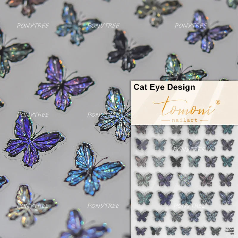 Butterfly Flower Hollow Out Lace Delicate Floral Print Shiny Cloth Block Insect Self Adhesive Nail Art Stickers Manicure Decals (Online Order Only)