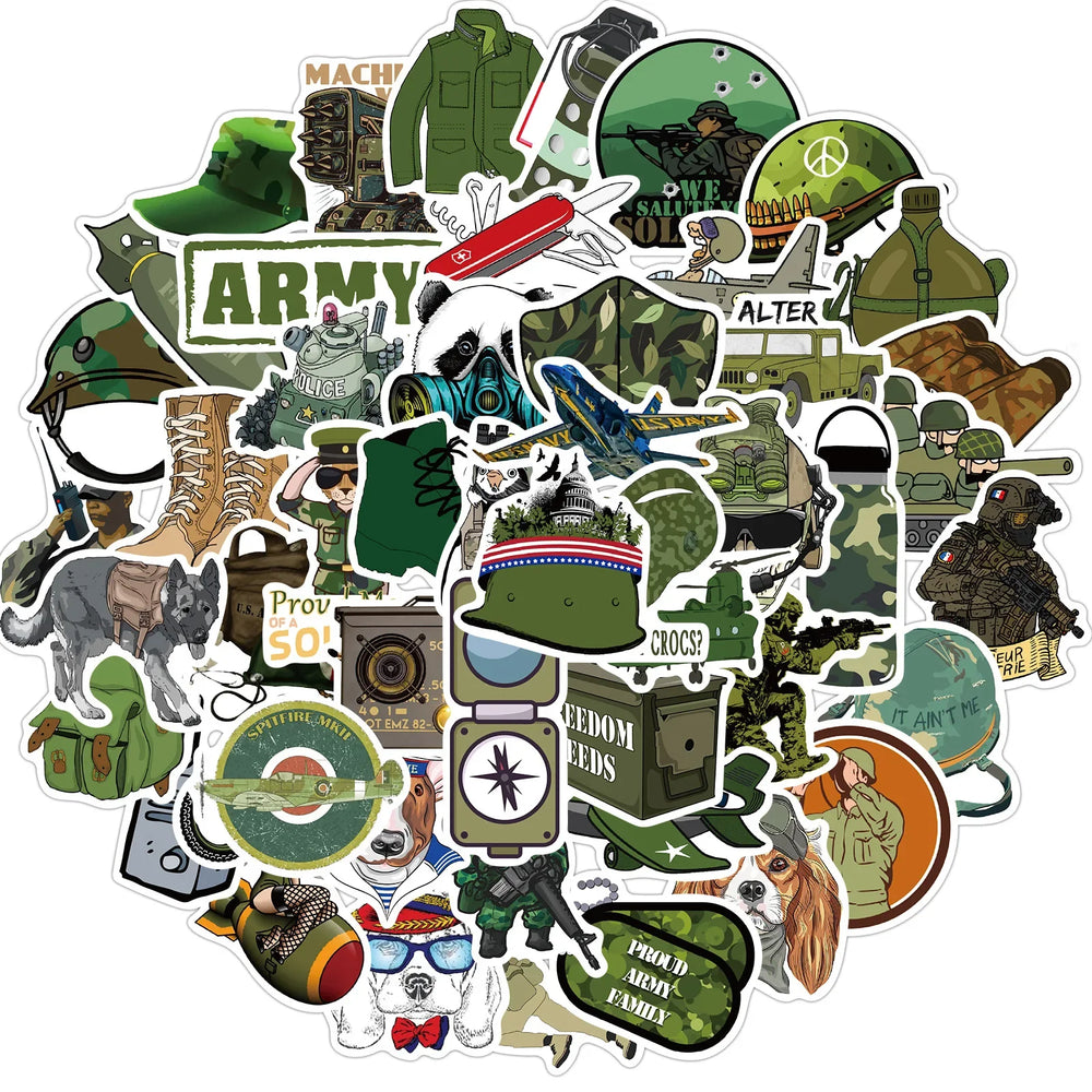50/100PCS Military Graffiti Sticker Pack Cool Soldier Car Stickers and Decals Vinyl DIY Laptop Skateboard Phone Case for Boys (ONLINE ORDER ONLY)