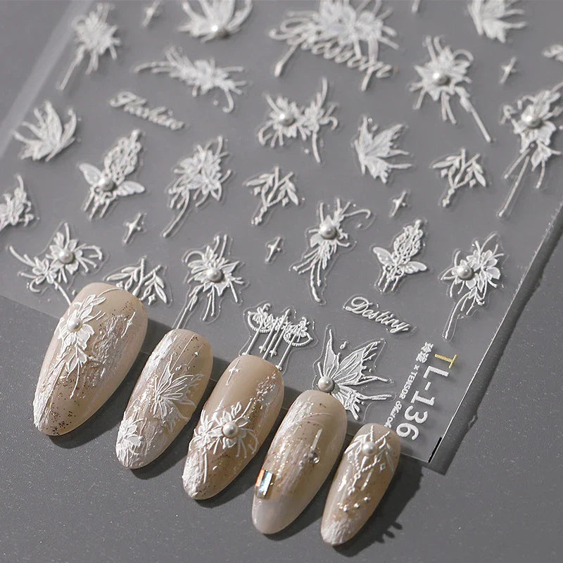 Snowflake Butterfly Rhinestone Shiny Totem Self Adhesive Nail Art Stickers Romantic Charm Chic Rose Flower Pearl Manicure Decals (ONLINE ORDER ONLY)