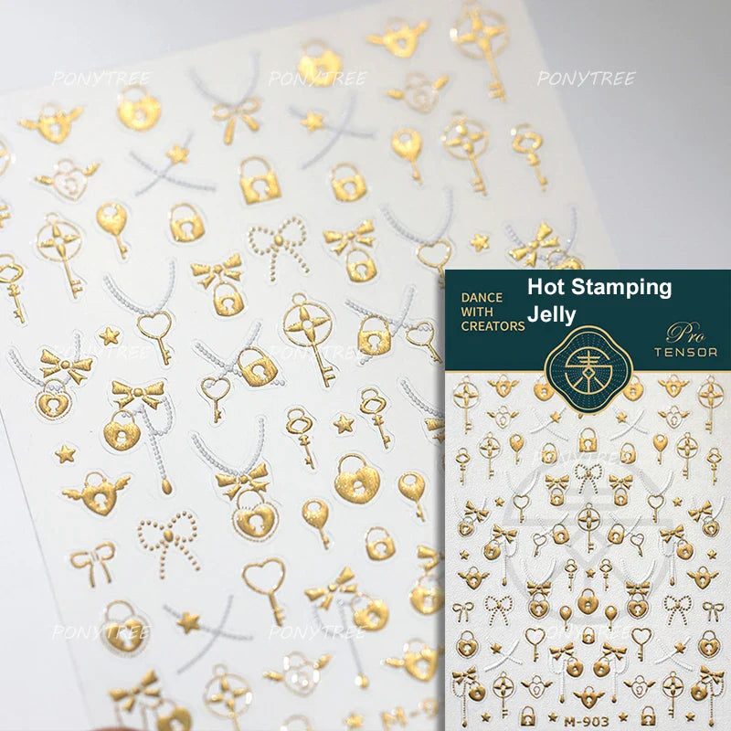 Black Silver Gold Dark Rococo Line Bowknot Wing Key Love Lock Star Tassel Pendant Heart Adhesive Nail Art Sticker Manicure Decal (ONLINE ORDER ONLY)