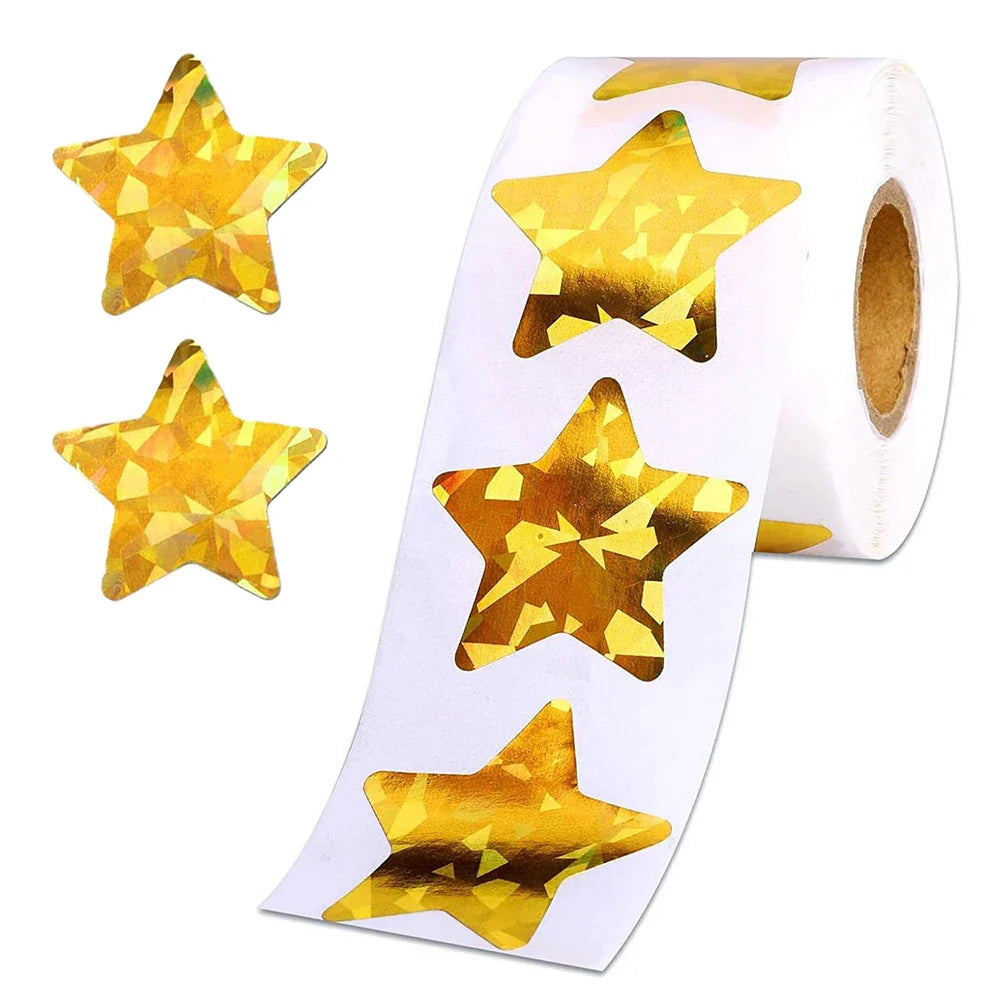 100-500pcs Holographic Star Silvery Stickers For Kids Reward Foil Star Stickers Labels For Wall Crafts Classroom Supplies 1inch (ONLINE ORDER ONLY)